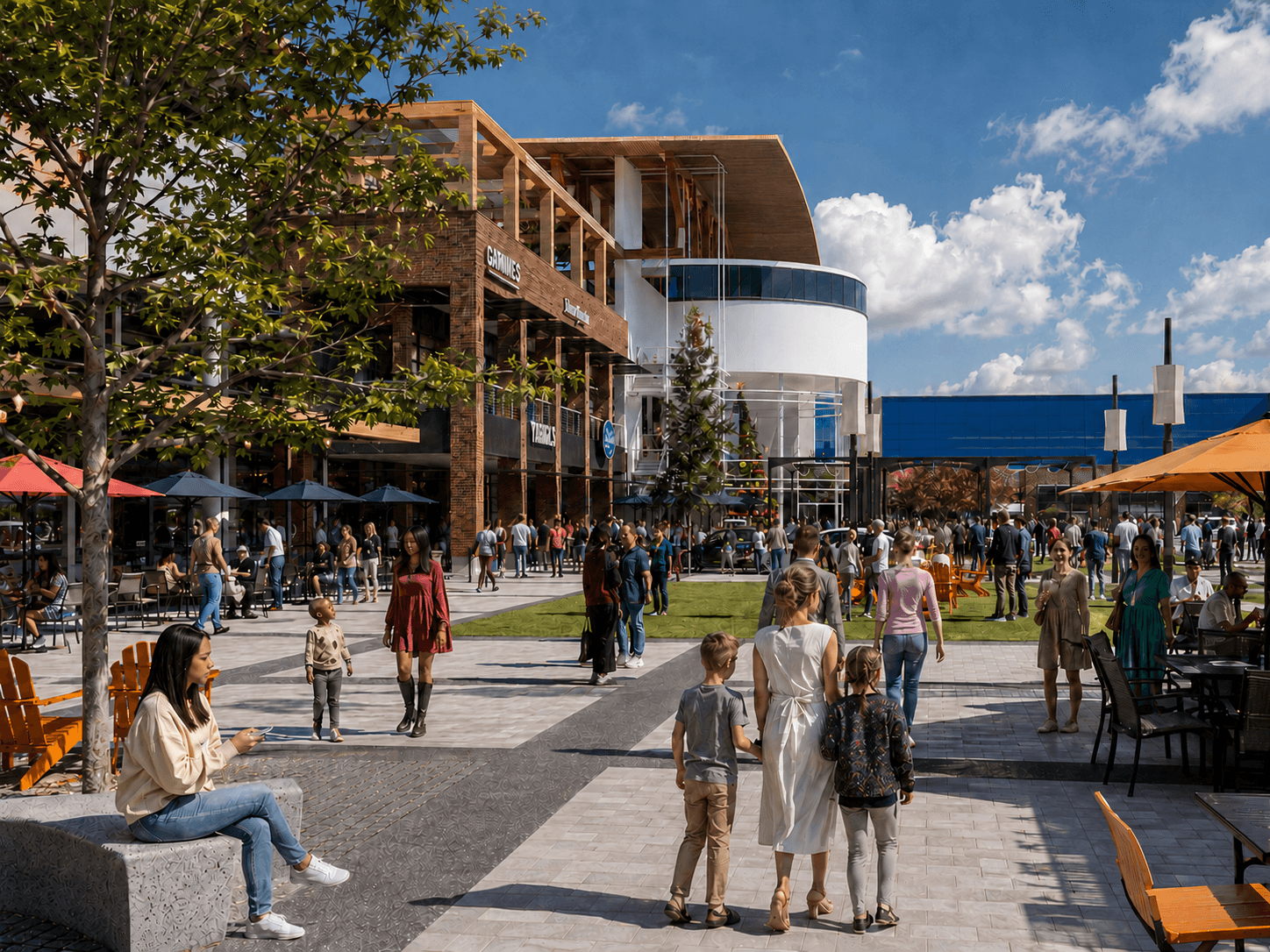 The Shops on Broadway — central plaza with shoppers and IKEA